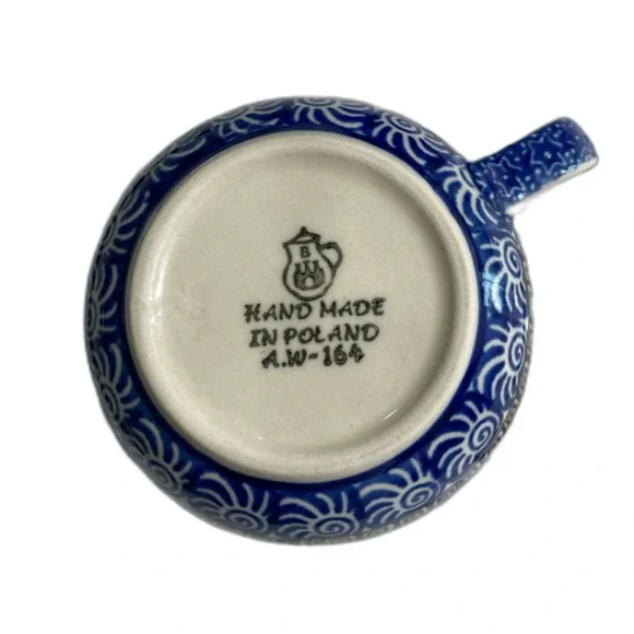 Polish Pottery Teacup and Saucer Hand Made Tea Pot with Lid Matching A.W-164 - Picture 8 of 12